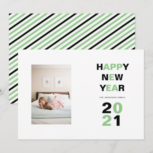 Gelukkig Nieuwjaar 2021 groen, zwart typografie fo Feestdagenkaart (Voorkant / Achterkant)