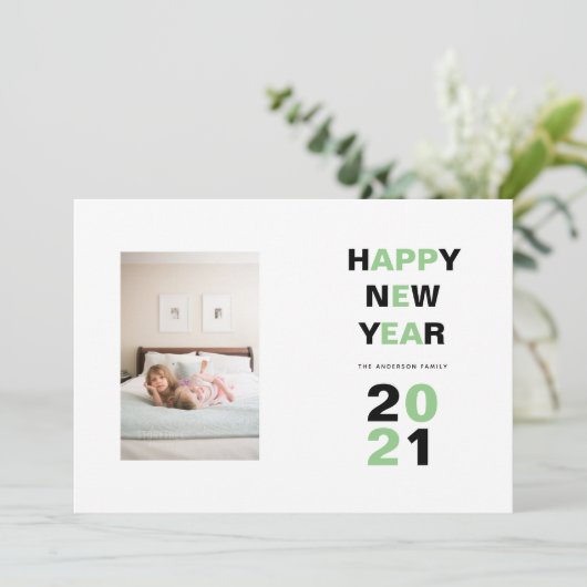 Gelukkig Nieuwjaar 2021 groen, zwart typografie fo Feestdagenkaart (Staand voorkant)