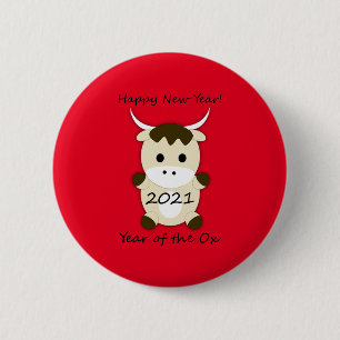 Gelukkig nieuwjaar 2021 Jaar van de OX Ronde Button 5,7 Cm