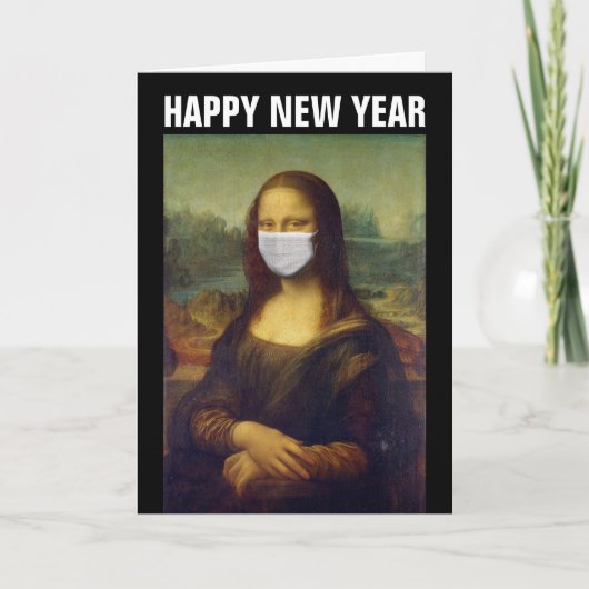 GELUKKIG NIEUWJAAR 2021 KAART MONA LISA MET MASKER (Voorkant)