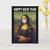GELUKKIG NIEUWJAAR 2021 KAART MONA LISA MET MASKER (Gele Bloem)