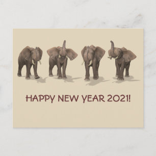 Gelukkig Nieuwjaar 2021 Olifanten Feestdagenkaart