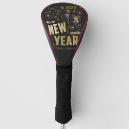 Gelukkig nieuwjaar 2022, feestdag Gold Glitter Fes Golfheadcover