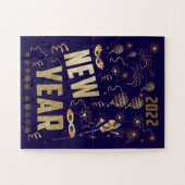 Gelukkig nieuwjaar 2022, feestdag Gold Glitter Fes Legpuzzel (Horizontaal)