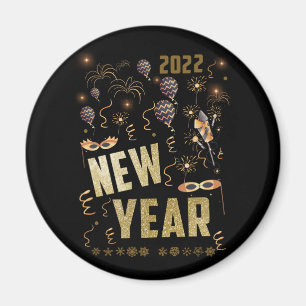 Gelukkig nieuwjaar 2022, feestdag Gold Glitter Fes Magneet