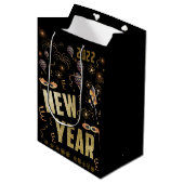 Gelukkig nieuwjaar 2022, feestdag Gold Glitter Fes Medium Cadeauzakje (Voorkant Gekanteld)