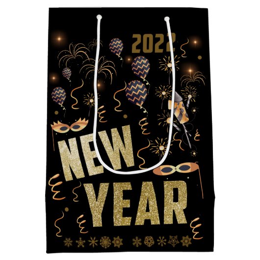 Gelukkig nieuwjaar 2022, feestdag Gold Glitter Fes Medium Cadeauzakje (Achterkant)