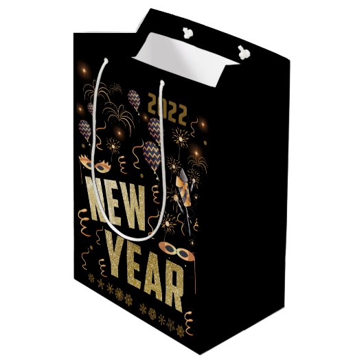 Gelukkig nieuwjaar 2022, feestdag Gold Glitter Fes Medium Cadeauzakje (Achterkant Gekanteld)