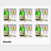 Gelukkig nieuwjaar 2022 - fles met mousserende wij vierkante sticker (Vel)