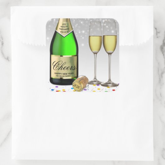 Gelukkig nieuwjaar 2022 - fles met mousserende wij vierkante sticker (Tas)