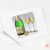 Gelukkig nieuwjaar 2022 - fles met mousserende wij vierkante sticker (Envelop)