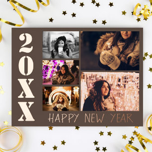Gelukkig Nieuwjaar 2023  5 Foto Collage Echt Folie Feestdagen Briefkaart