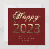 Gelukkig Nieuwjaar 2023 Chic Script Rood en Goud Feestdagenkaart (Voorkant)