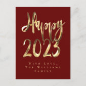 Gelukkig Nieuwjaar 2023 Elegant Red and Gold Scrip Feestdagenkaart (Voorkant)