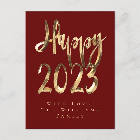 Gelukkig Nieuwjaar 2023 Elegant Red and Gold Scrip Feestdagenkaart (Voorkant)