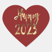 Gelukkig Nieuwjaar 2023 Elegant Red and Gold Scrip Hart Sticker (Voorkant)