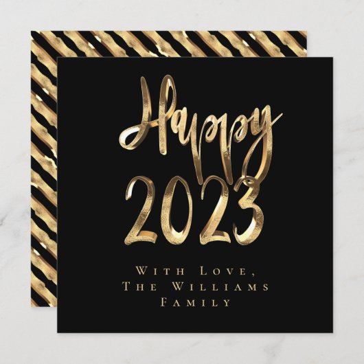 Gelukkig Nieuwjaar 2023 Elegant Zwart en Goud Schr Feestdagenkaart (Voorkant / Achterkant)