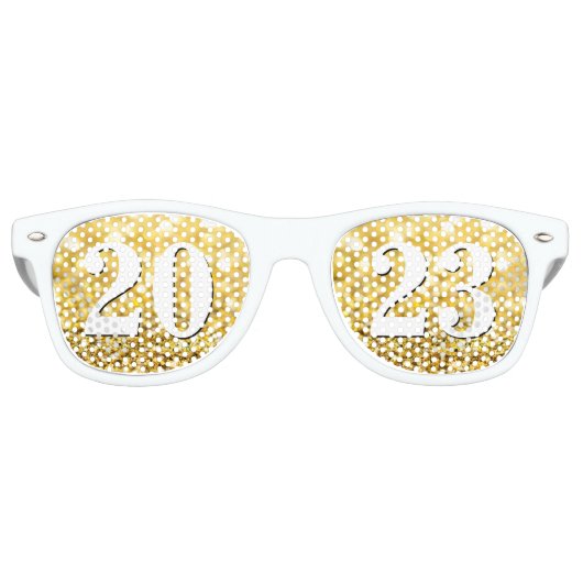 Gelukkig nieuwjaar 2023 Gold Glitter Chic White Pa Retro Zonnebril (Voorkant)
