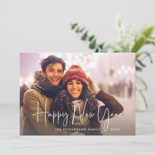 Gelukkig nieuwjaar | 2023 Moderne script multi-fot Feestdagenkaart (Staand voorkant)