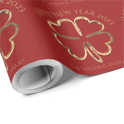 Gelukkig Nieuwjaar 2023 of Jouw tekst Vier Leaf Cl Cadeaupapier (Rol Hoek)