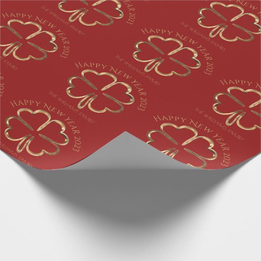 Gelukkig Nieuwjaar 2023 of Jouw tekst Vier Leaf Cl Cadeaupapier (Hoek)