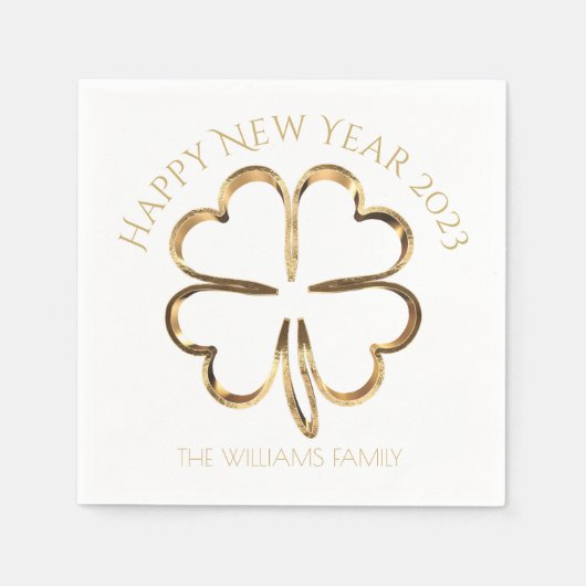 Gelukkig Nieuwjaar 2023 of Jouw tekst Vier Leaf Cl Servet (Voorkant)