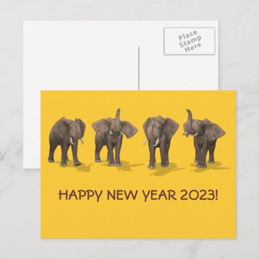 Gelukkig Nieuwjaar 2023 Olifanten Feestdagenkaart (Voorkant / Achterkant)