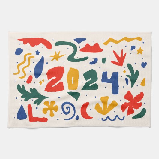 Gelukkig Nieuwjaar 2024 Abstract Theedoek (Horizontaal)