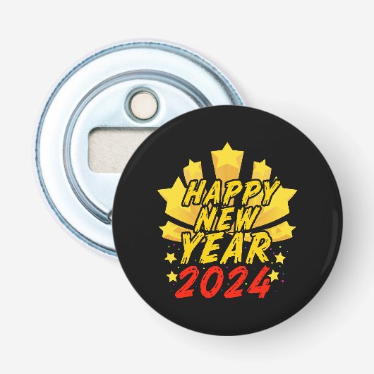 Gelukkig Nieuwjaar 2024  Button Flesopener (Voorkant)