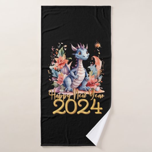 Gelukkig Nieuwjaar 2024 Chinese Dragon Water Kleur Bad Handdoek (Badhanddoek)