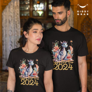 Gelukkig Nieuwjaar 2024 Chinese Dragon Water Kleur T-shirt