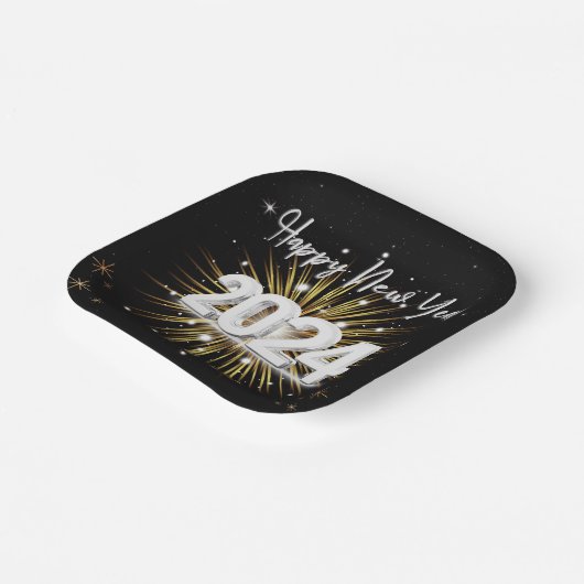 Gelukkig Nieuwjaar 2024 Dessert Square papier bord (Gebogen)