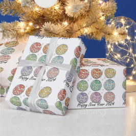 Gelukkig Nieuwjaar 2024 Disco Ball Nieuwjaar Cadeaupapier