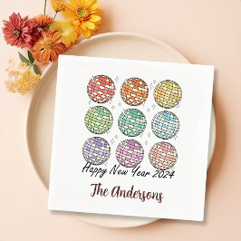 Gelukkig Nieuwjaar 2024 Disco Ball Nieuwjaar Servet