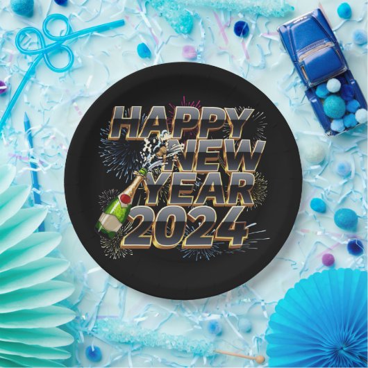 Gelukkig Nieuwjaar 2024 Elegant Oudejaarsfeest Papieren Bordje (Feest)