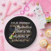 Gelukkig Nieuwjaar 2024 Elegant Oudejaarsfeest Papieren Bordje (Feest)