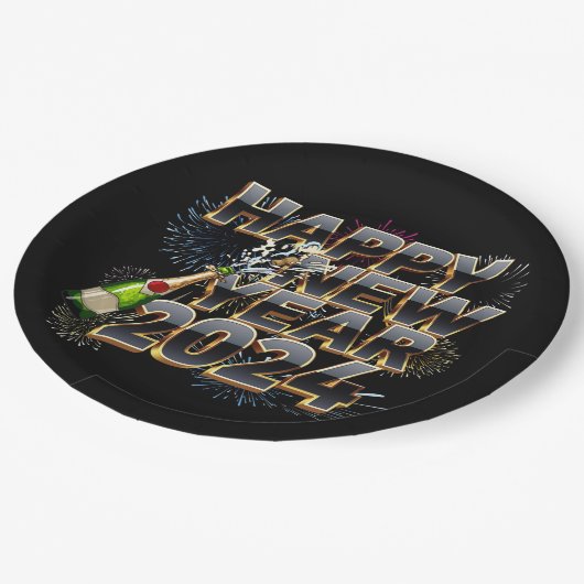 Gelukkig Nieuwjaar 2024 Elegant Oudejaarsfeest Papieren Bordje (Gekanteld)