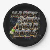 Gelukkig Nieuwjaar 2024 Elegant Oudejaarsfeest Papieren Bordje (Voorkant)