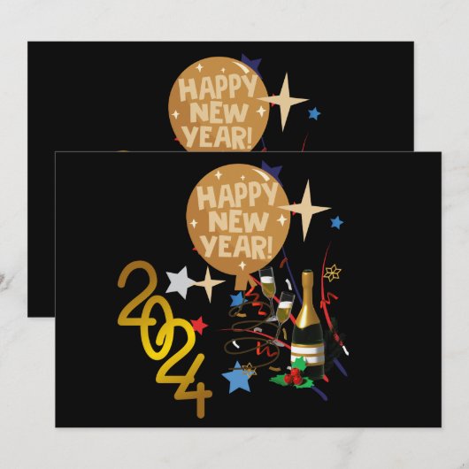 Gelukkig nieuwjaar 2024 feestdagenkaart (Voorkant / Achterkant)