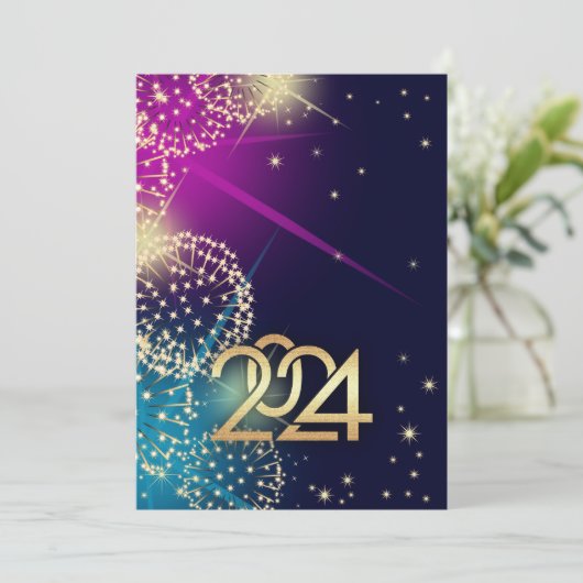 Gelukkig Nieuwjaar 2024. Fireworks Custom Kaart (Staand voorkant)