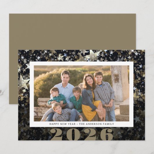 Gelukkig Nieuwjaar 2024 Foto Ster Confetti Feestdagenkaart (Voorkant / Achterkant)