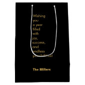 Gelukkig Nieuwjaar 2024 Gouden Chinese Draak Zwart Medium Cadeauzakje (Achterkant)