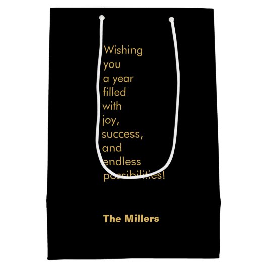 Gelukkig Nieuwjaar 2024 Gouden Chinese Draak Zwart Medium Cadeauzakje (Achterkant)