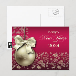 Gelukkig Nieuwjaar 2024. Gouden kerstbal Feestdagenkaart