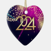 Gelukkig Nieuwjaar 2024 Hartvorm Keramisch Ornament (Rechts)