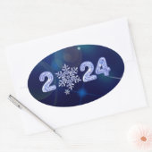 Gelukkig Nieuwjaar 2024. IJsnummers en sneeuwvlok Ovale Sticker (Envelop)