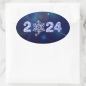 Gelukkig Nieuwjaar 2024. IJsnummers en sneeuwvlok Ovale Sticker (Tas)