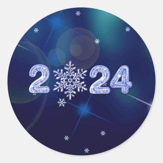 Gelukkig Nieuwjaar 2024. IJsnummers en sneeuwvlok Ronde Sticker (Voorkant)