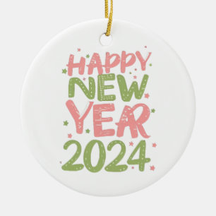 Gelukkig nieuwjaar 2024 keramisch ornament