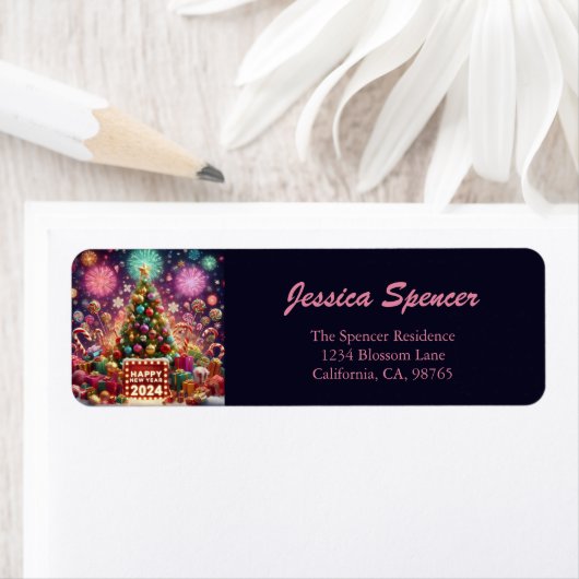 Gelukkig Nieuwjaar 2024 Kerstboom retour adres Etiket (Insitu)